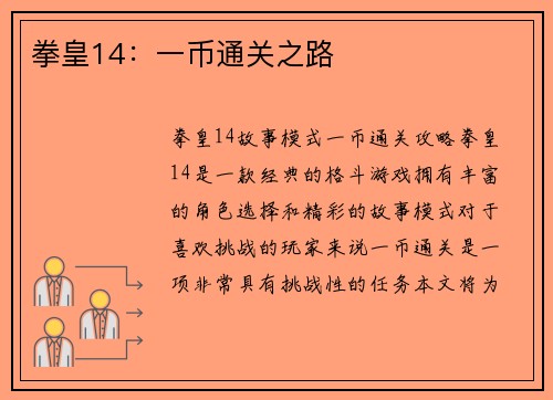 拳皇14：一币通关之路